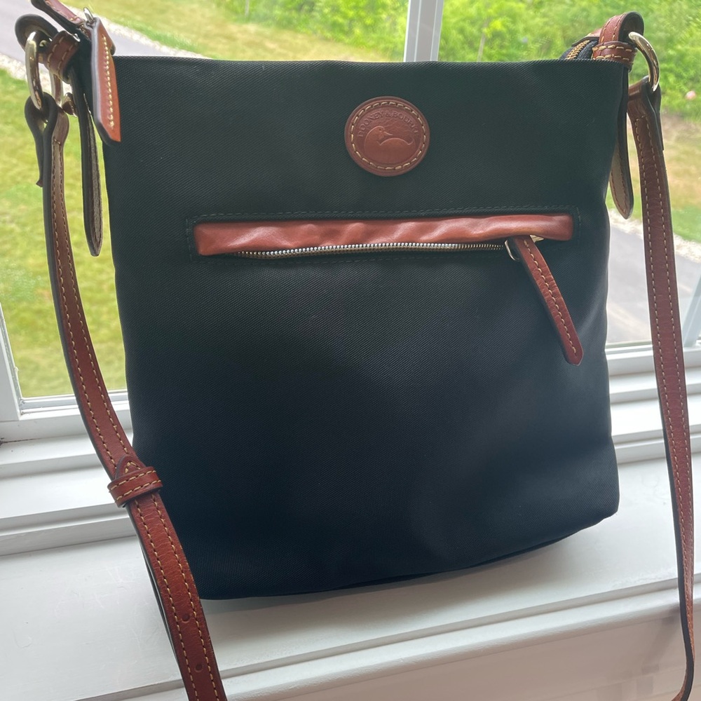 Dooney & Bourke Black and Brown Messenger Bag with Adjustable Strap